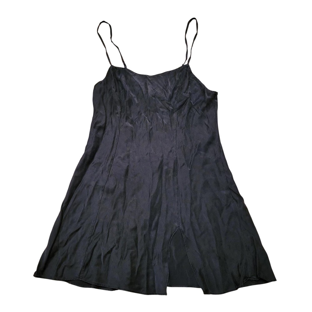 Victorias Secret M Slip Dress Black 90s Vintage Front Slit Nightgown Chemise
